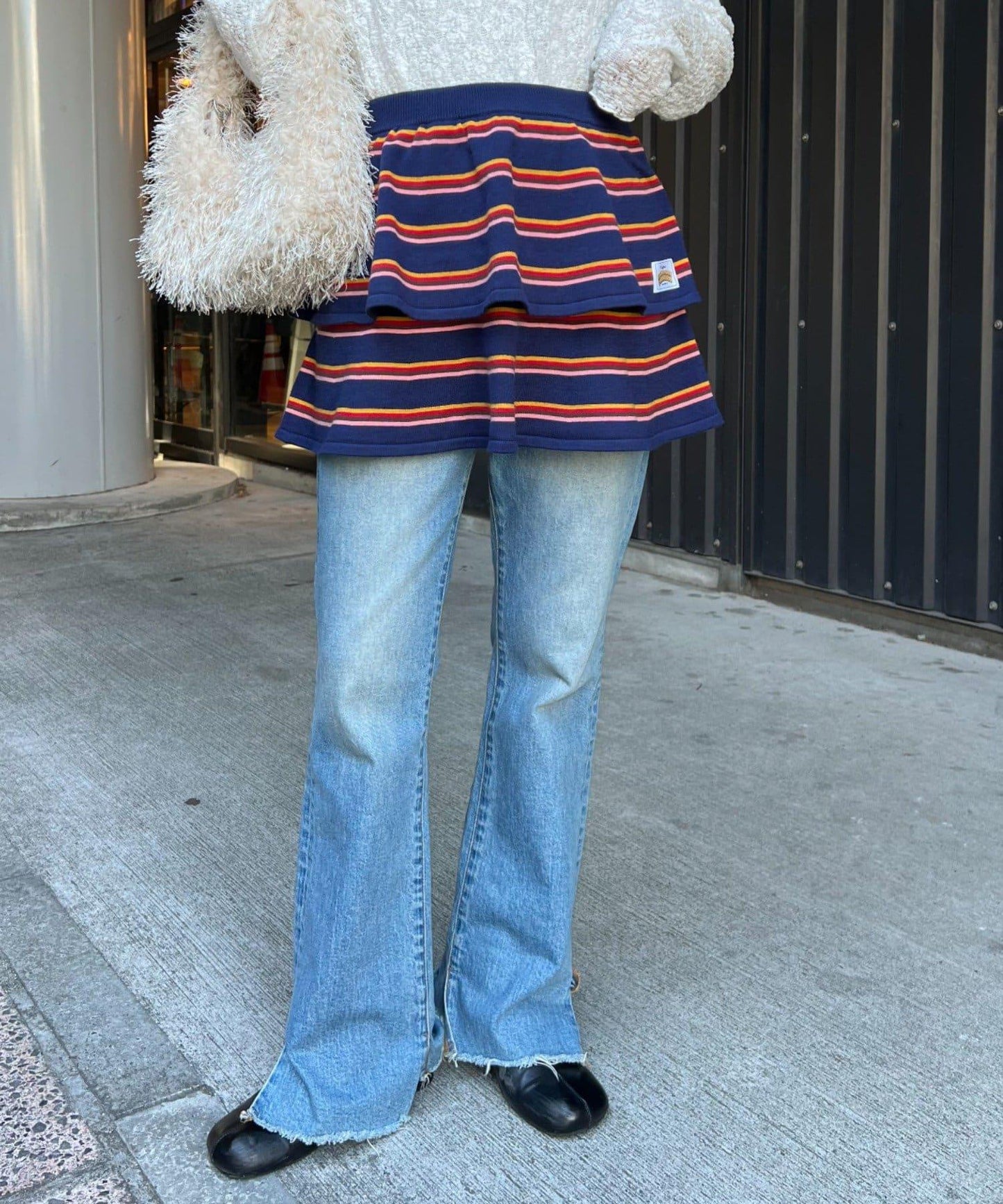 【HELLO.SANFRANCISCO】多色條紋針織迷你裙