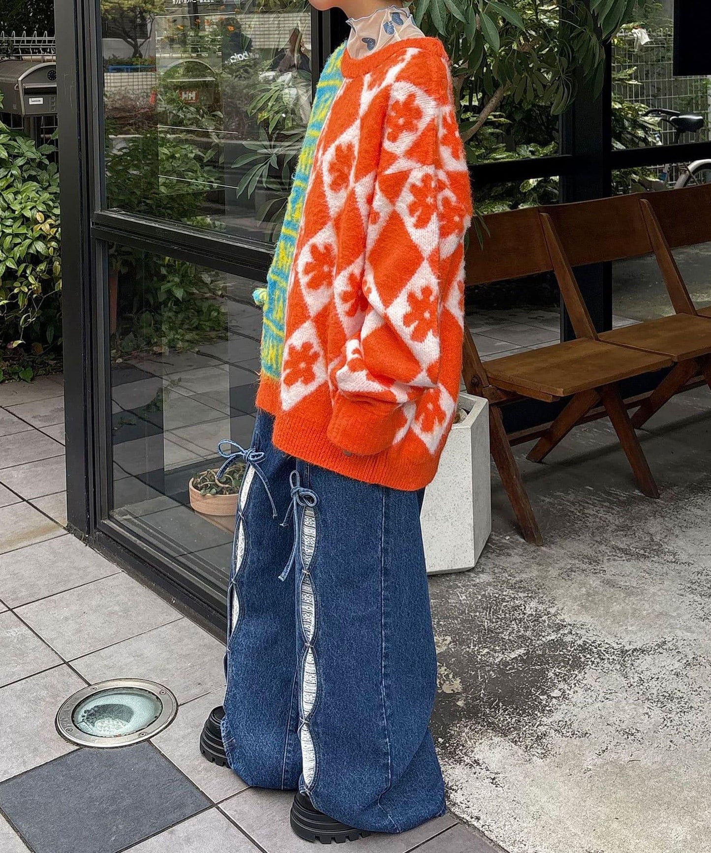 【HELLO.SANFRANCISCO/你好,舊金山】圖案拼接起毛針織衫