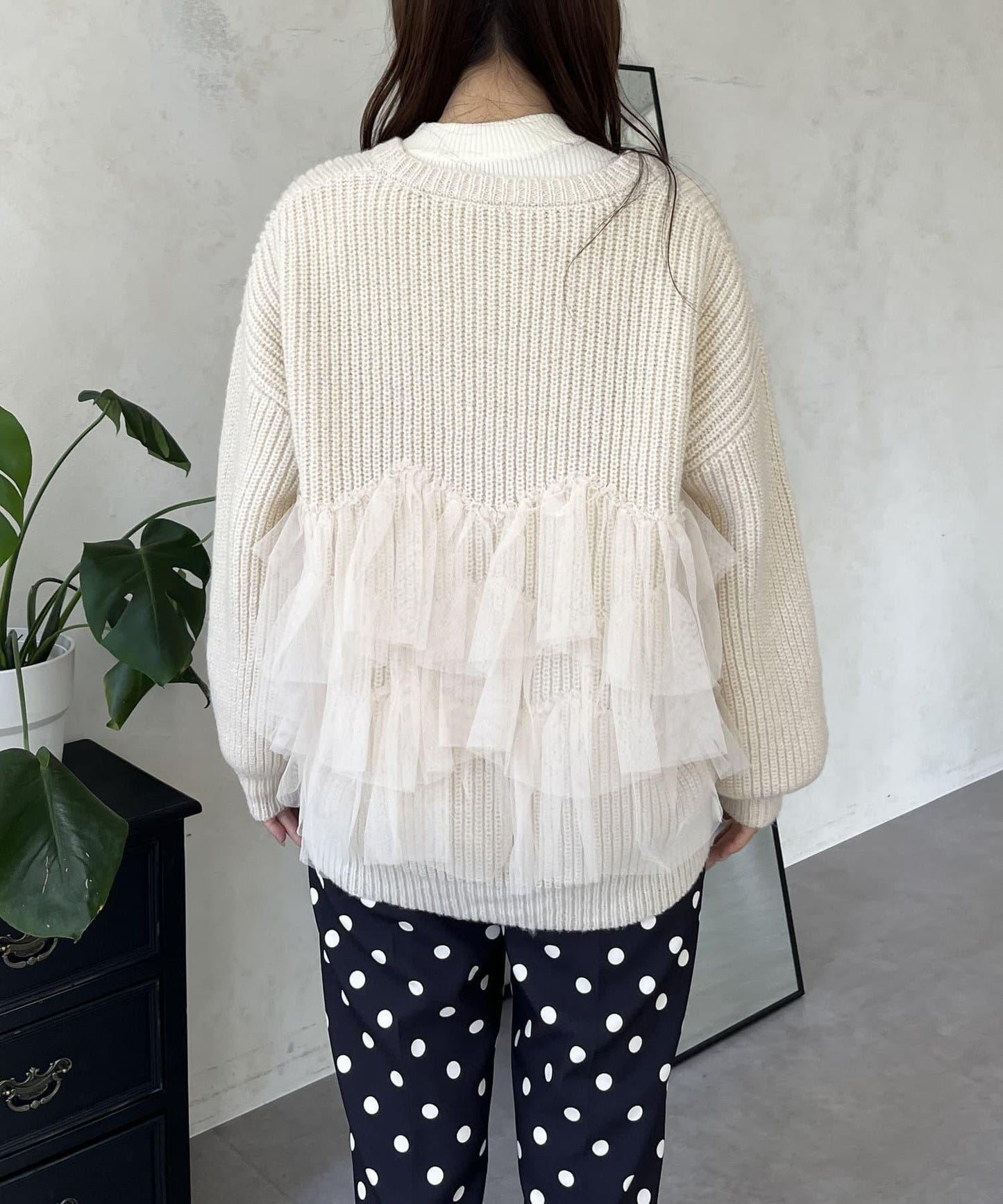 下襬蕾絲針織開衫