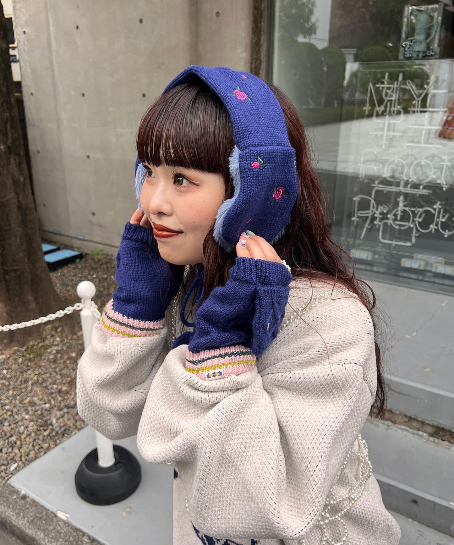 【Me+Me/我和我】花朵刺繡暖手套