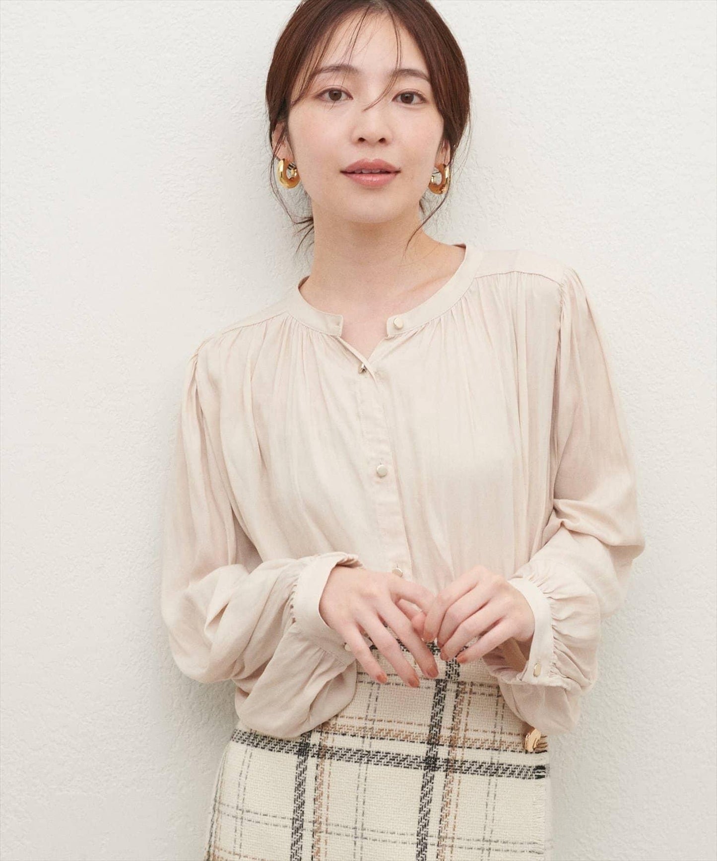 啞光釦子濃郁緞面上衣