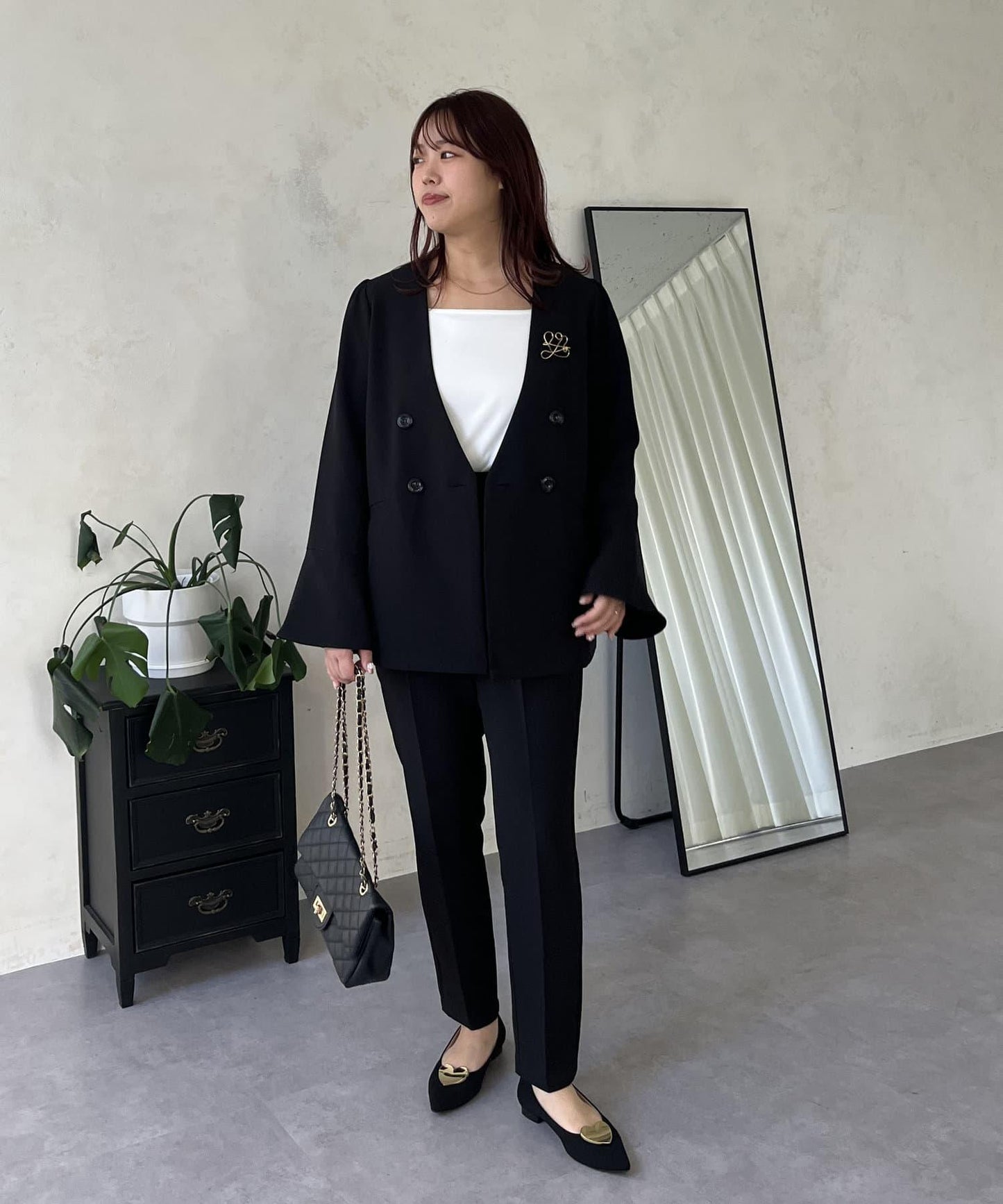 【媽媽監修!禮服單品】雙排扣喇叭袖V領夾克