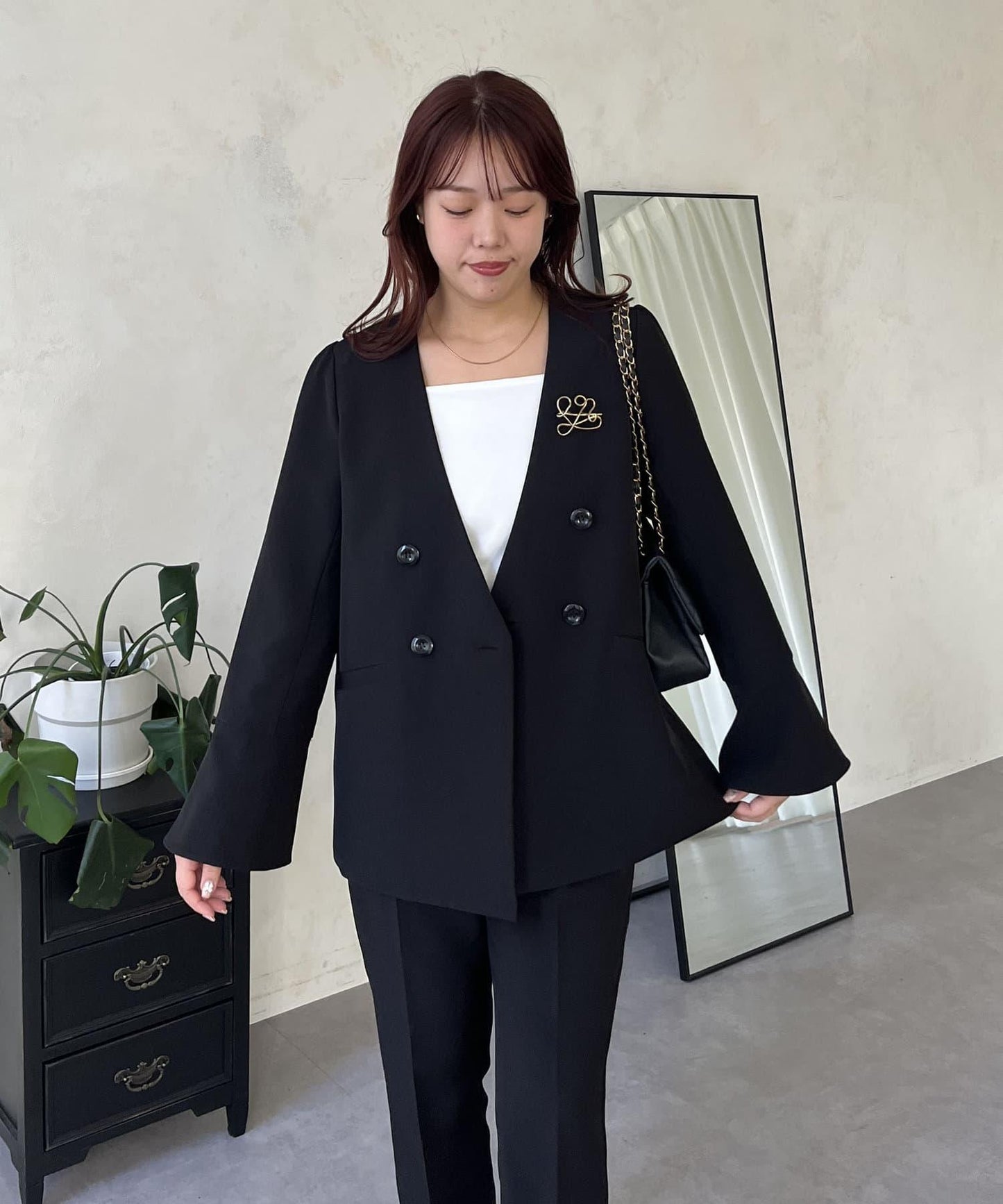 【媽媽監修!禮服單品】雙排扣喇叭袖V領夾克