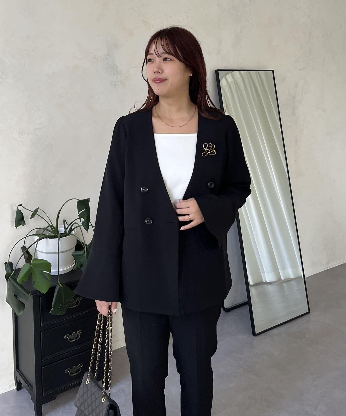 【媽媽監修!禮服單品】雙排扣喇叭袖V領夾克