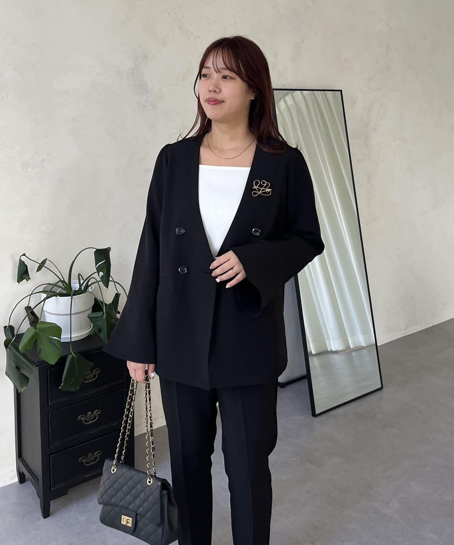 【媽媽監修!禮服單品】雙排扣喇叭袖V領夾克