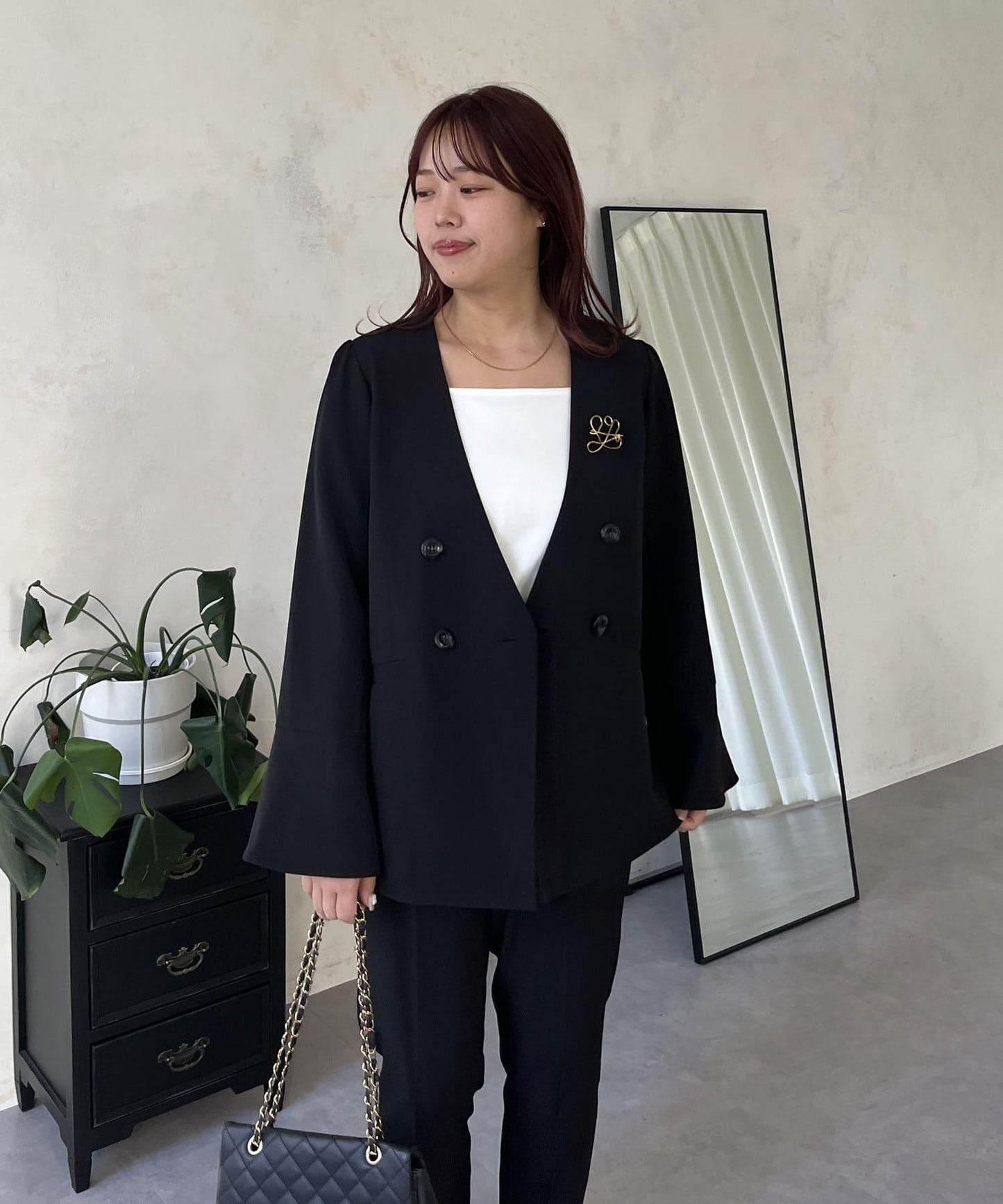 【媽媽監修!禮服單品】雙排扣喇叭袖V領夾克