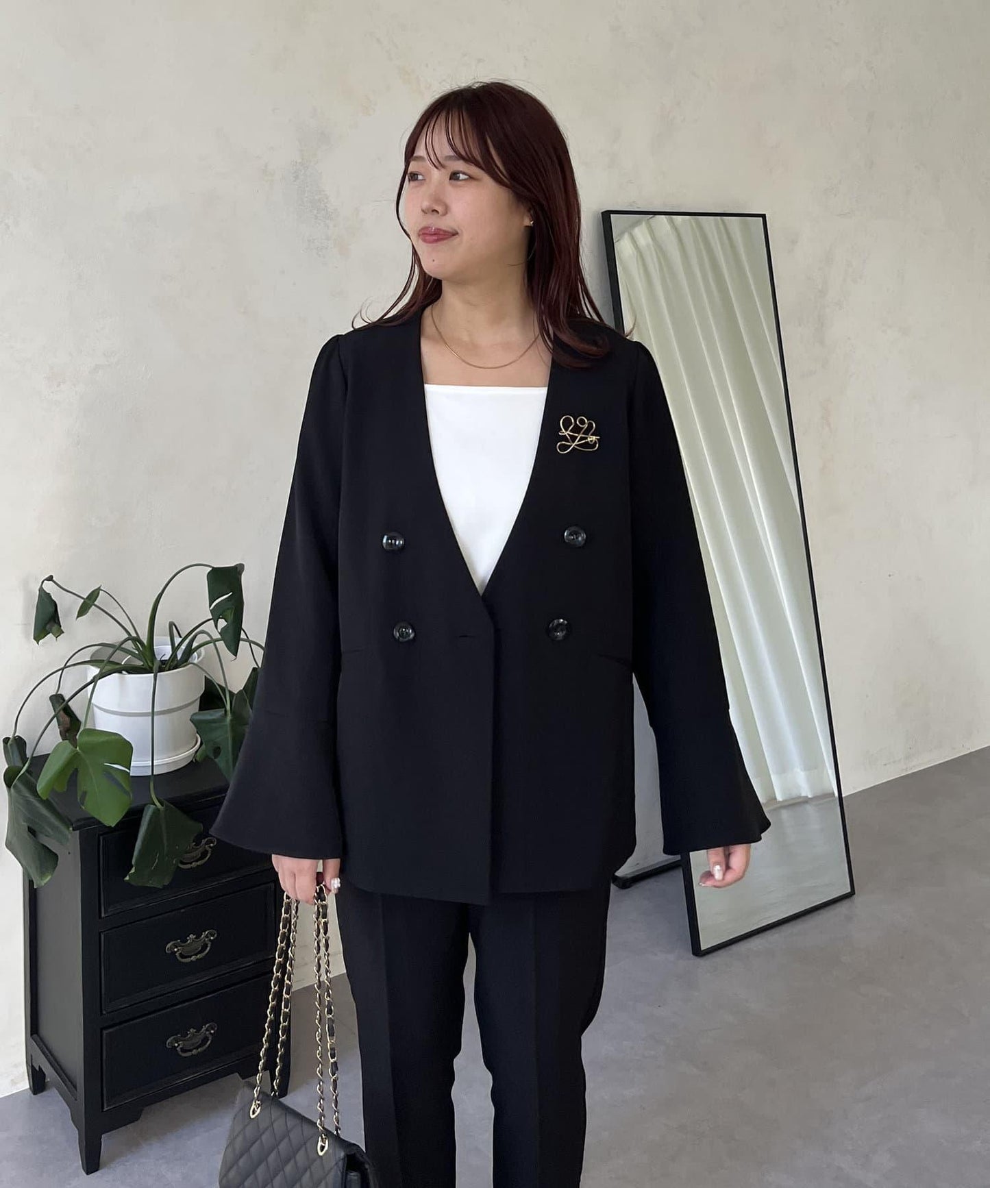【媽媽監修!禮服單品】雙排扣喇叭袖V領夾克