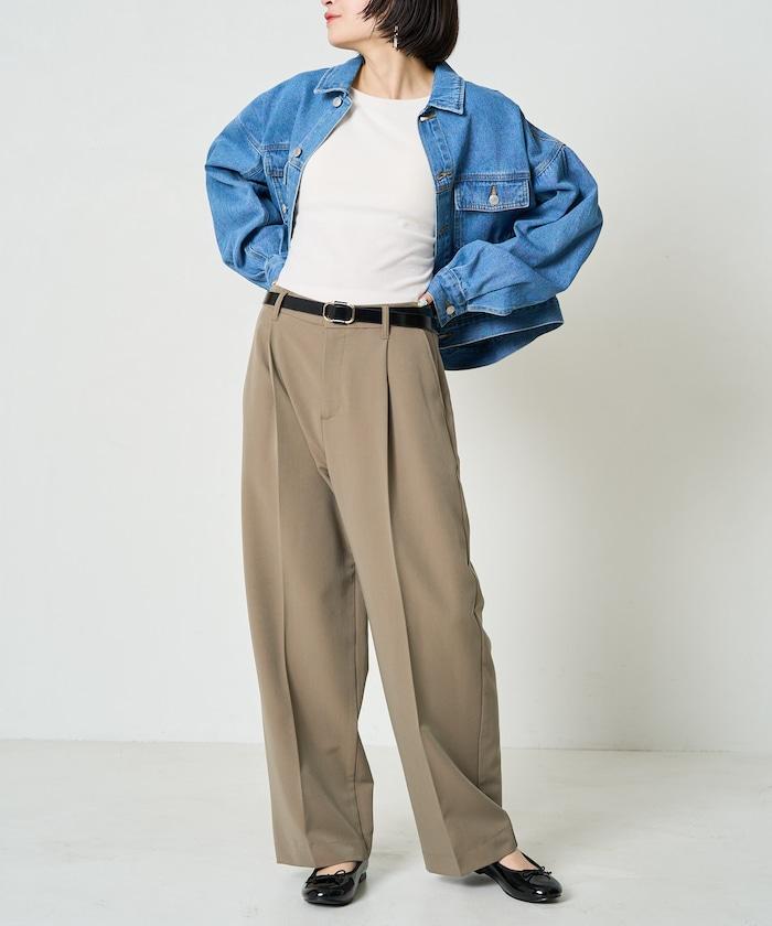 打褶直筒褲(套裝款)