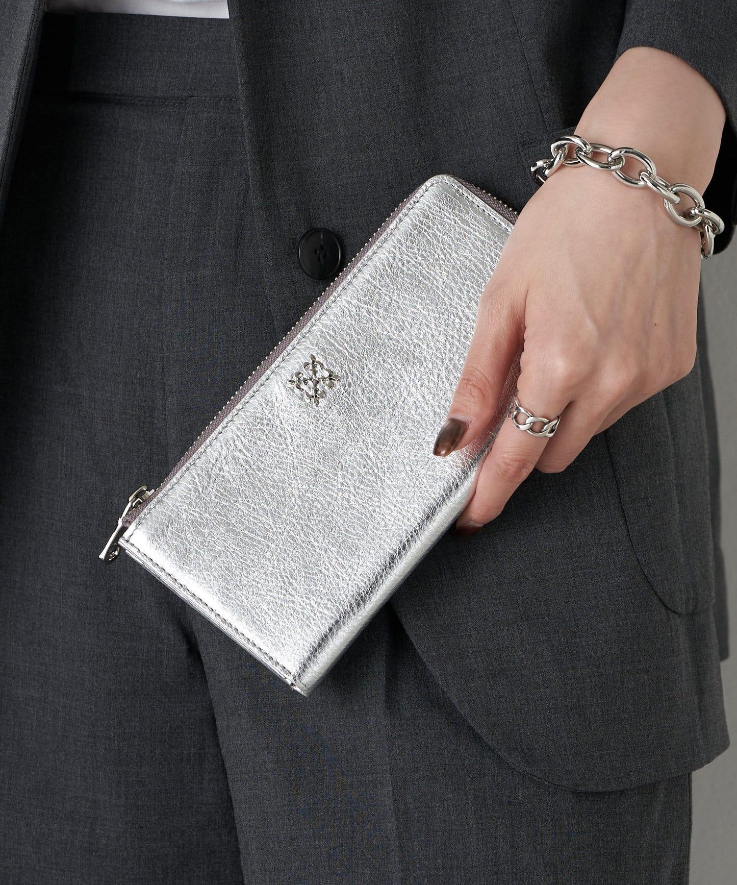 迷你單色印花長款錢包