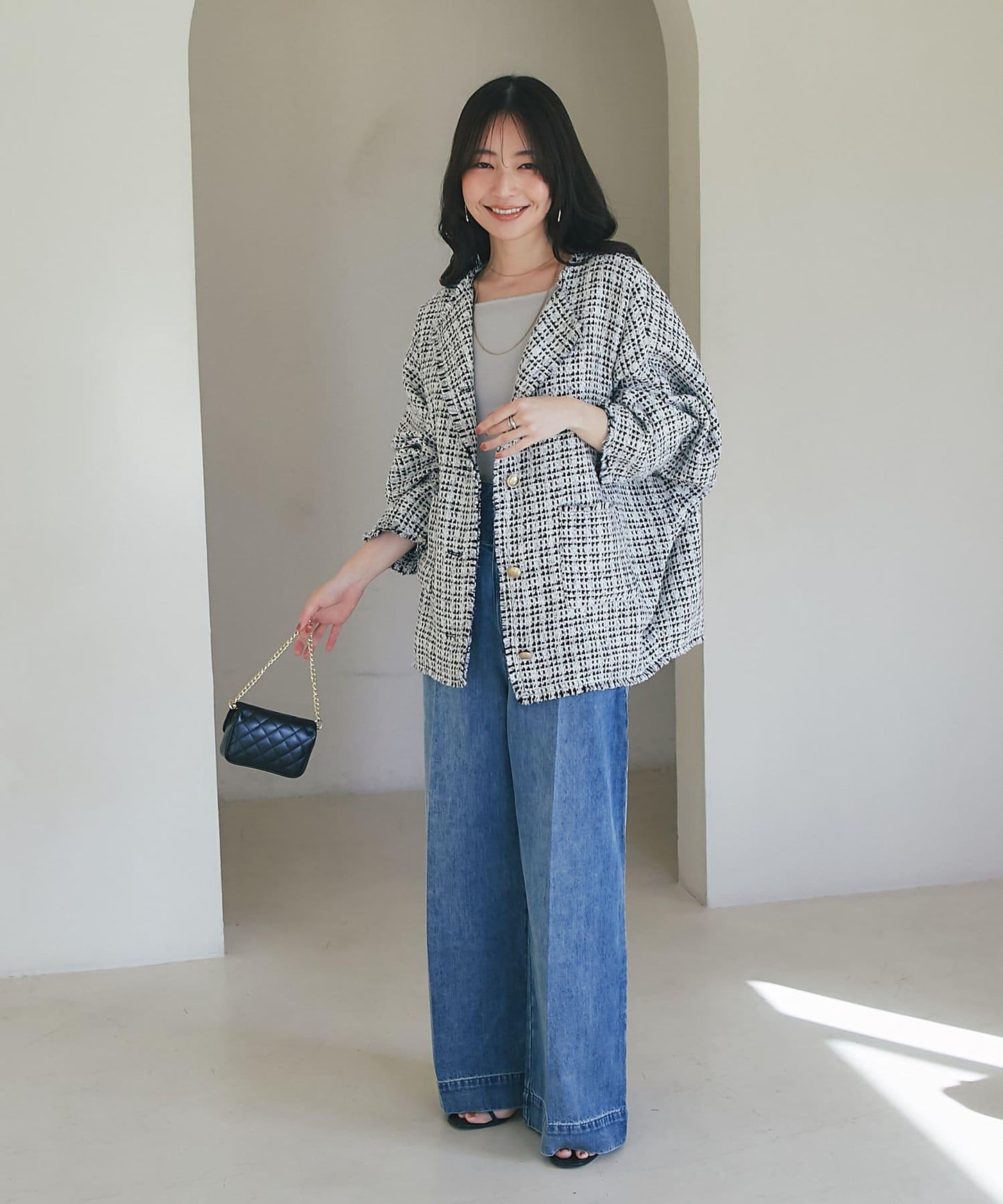 後背係扣裝寬鬆牛仔褲