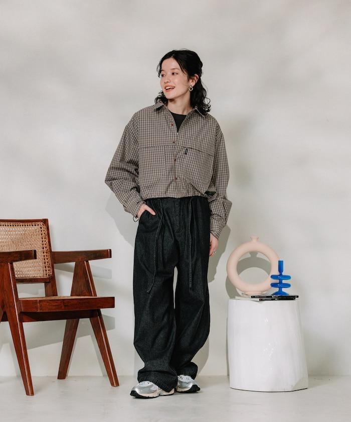 聯名 繫帶鬆緊褶襉褲