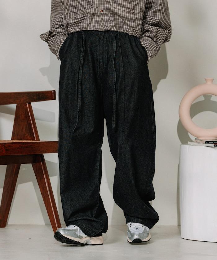 聯名 繫帶鬆緊褶襉褲