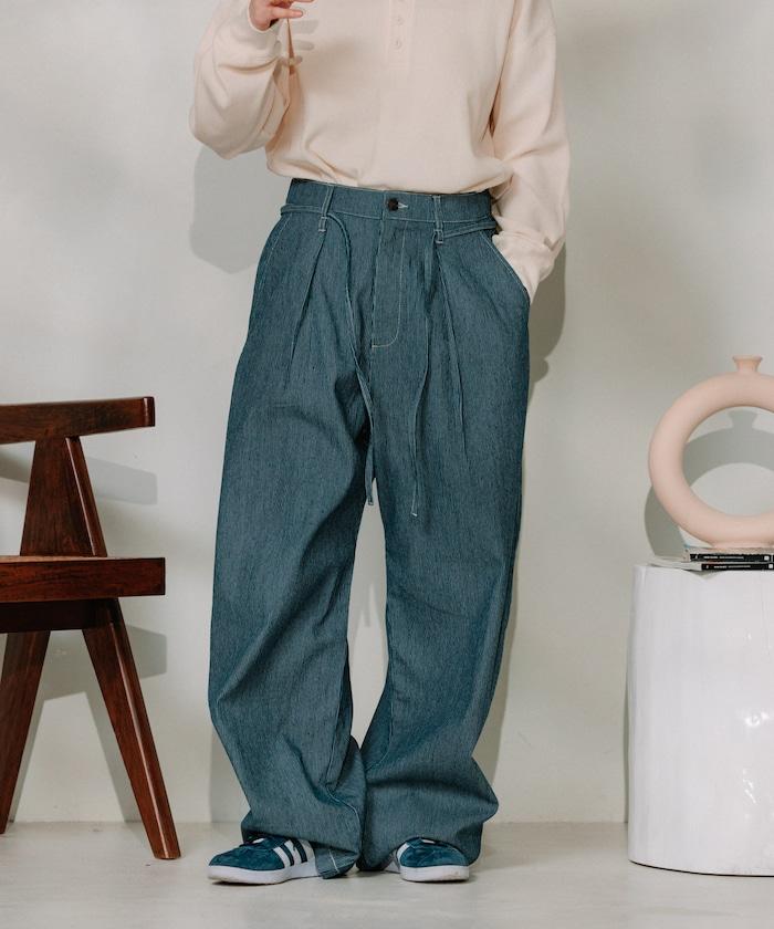 聯名 繫帶鬆緊褶襉褲