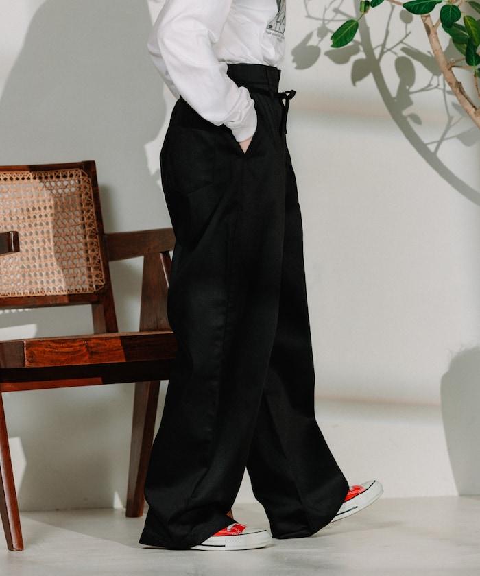 聯名 繫帶鬆緊褶襉褲