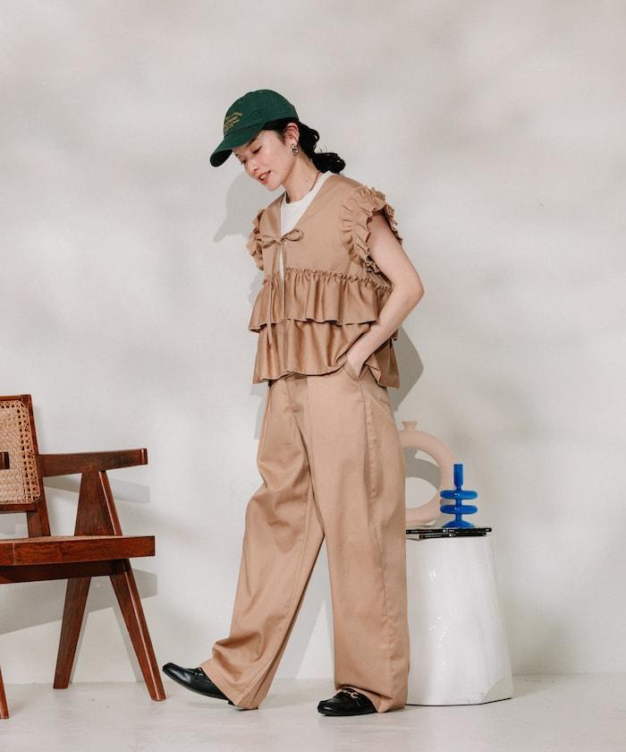 聯名 繫帶鬆緊褶襉褲