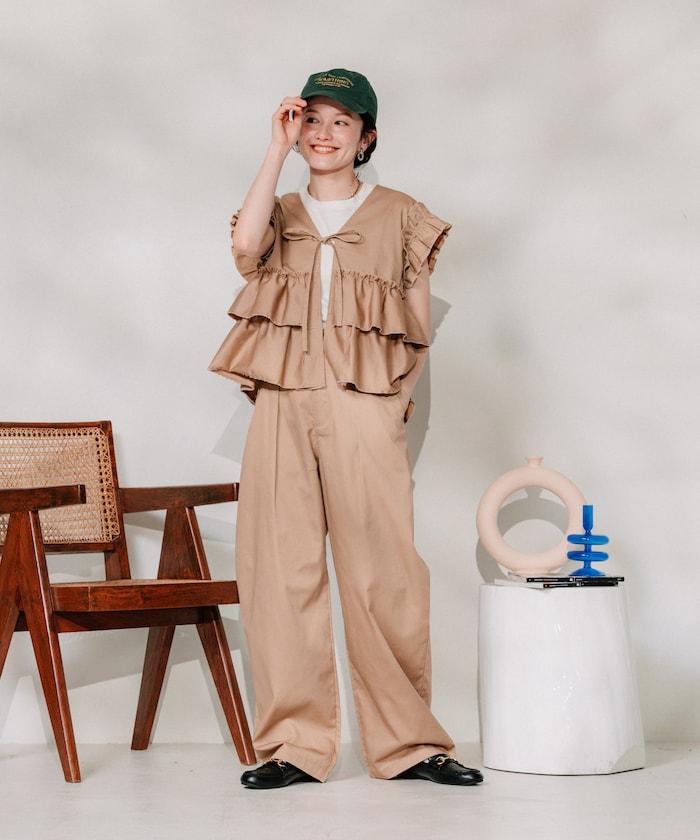 聯名 繫帶鬆緊褶襉褲