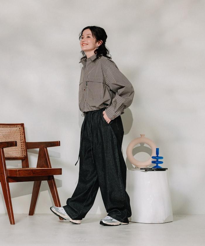 聯名 繫帶鬆緊褶襉褲