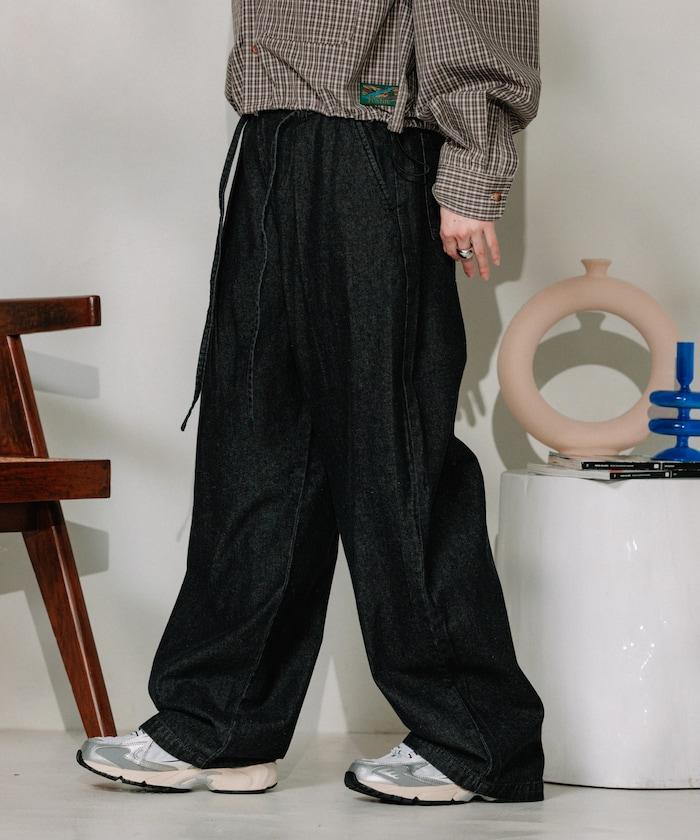 聯名 繫帶鬆緊褶襉褲