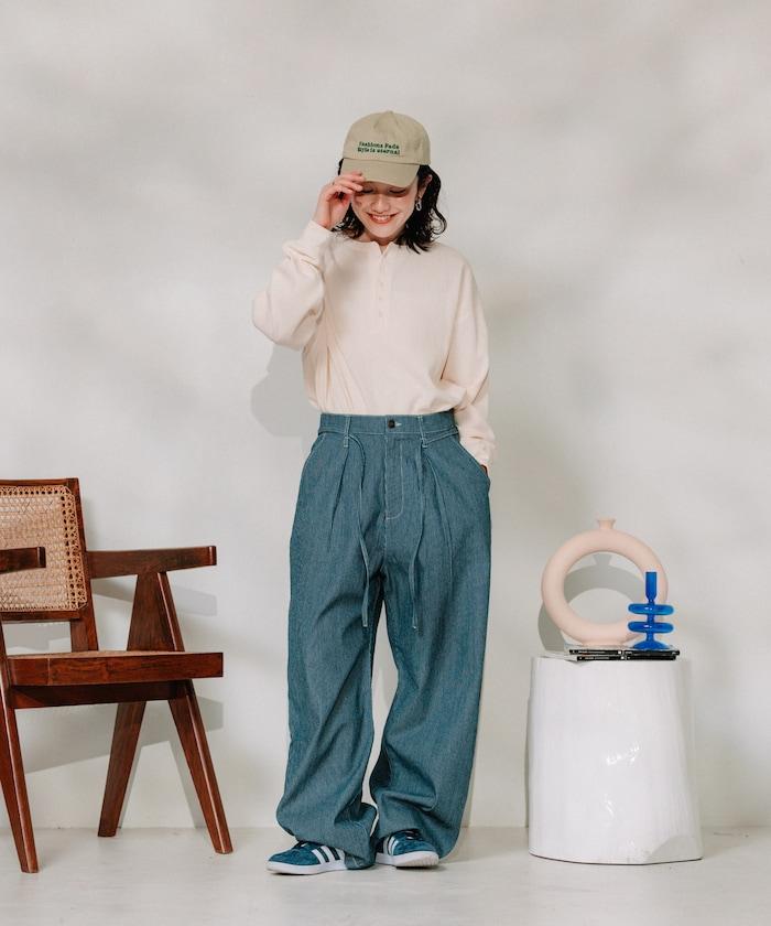 聯名 繫帶鬆緊褶襉褲