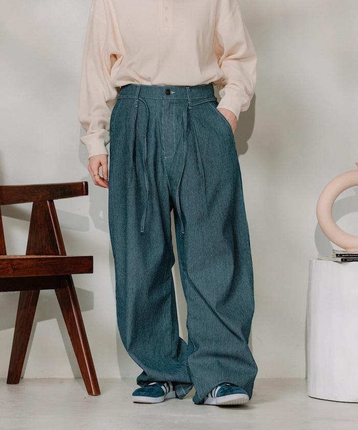 聯名 繫帶鬆緊褶襉褲