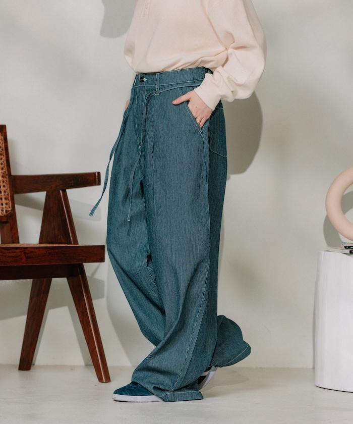 聯名 繫帶鬆緊褶襉褲