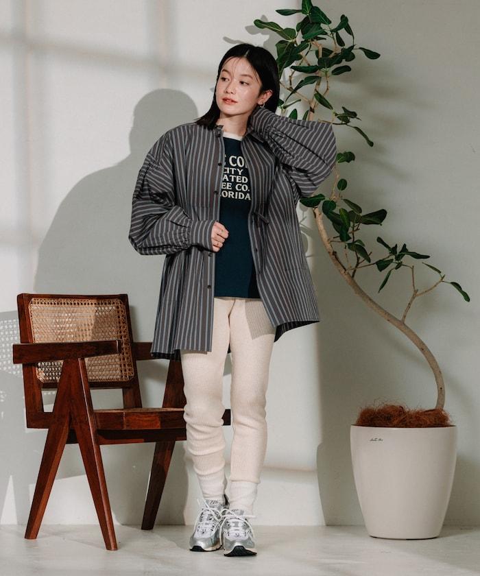 揹帶蝴蝶結條紋襯衫