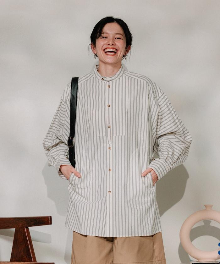 揹帶蝴蝶結條紋襯衫