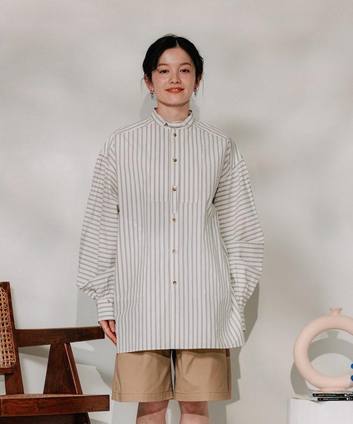 揹帶蝴蝶結條紋襯衫