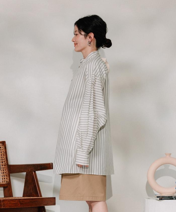 揹帶蝴蝶結條紋襯衫
