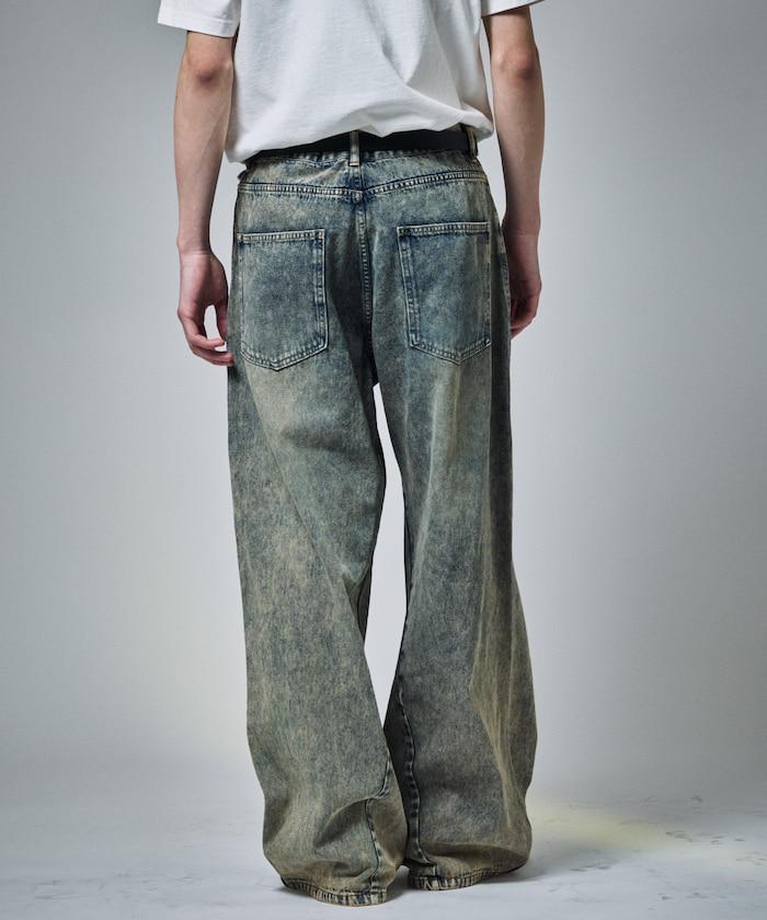 復古水洗弧線牛仔褲