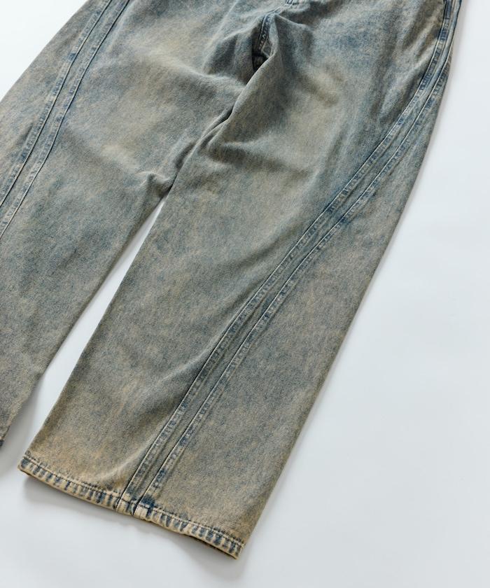 復古水洗弧線牛仔褲