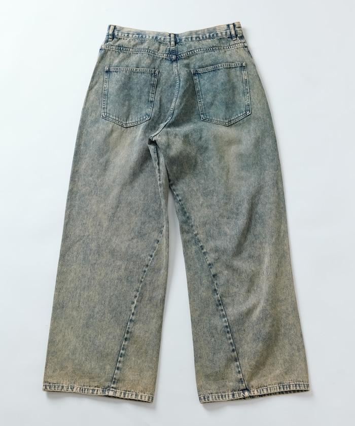 復古水洗弧線牛仔褲