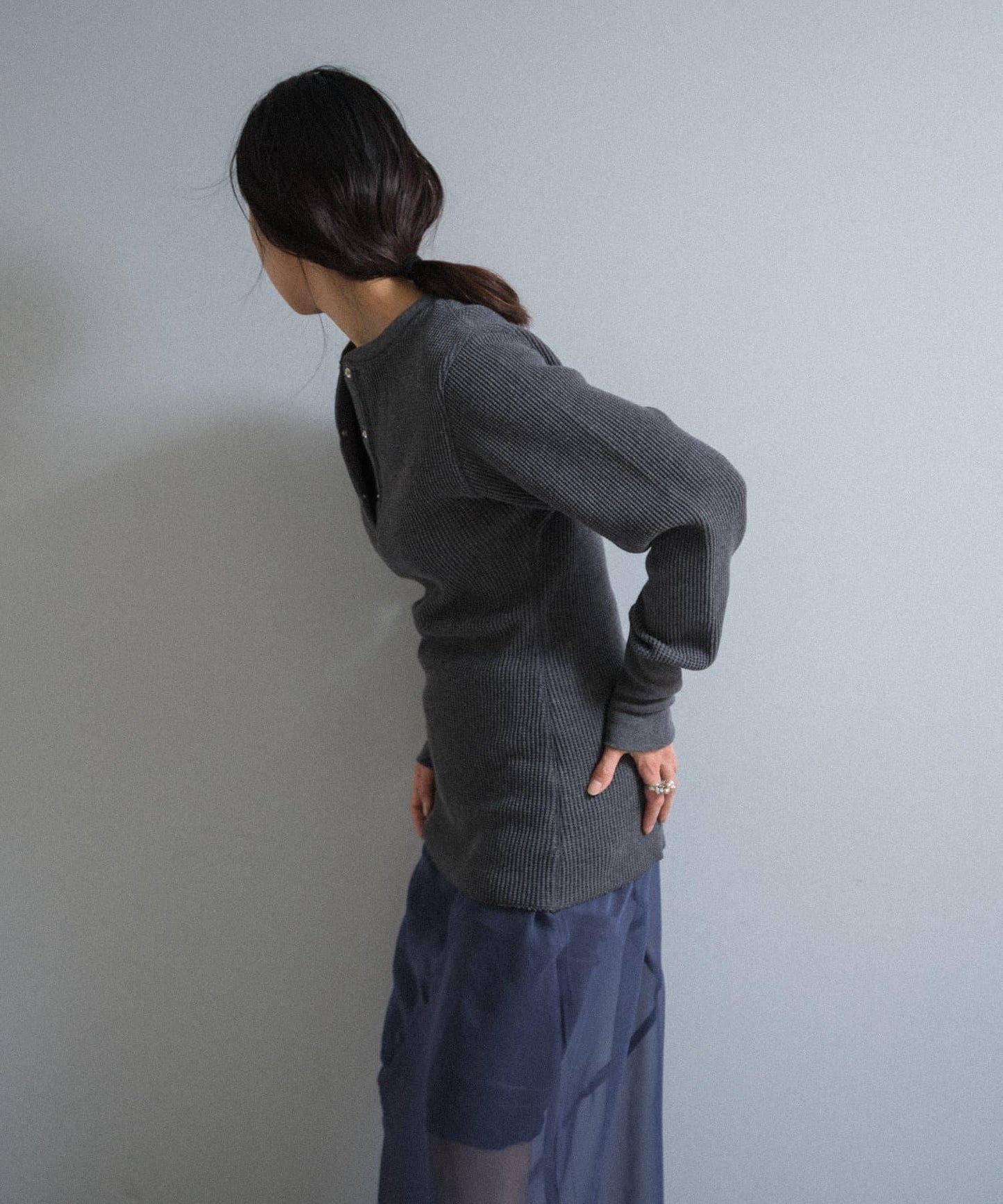 開口格紋上衣