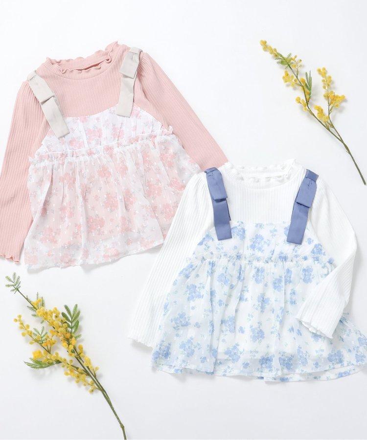 肩蝴蝶結花邊對接上衣