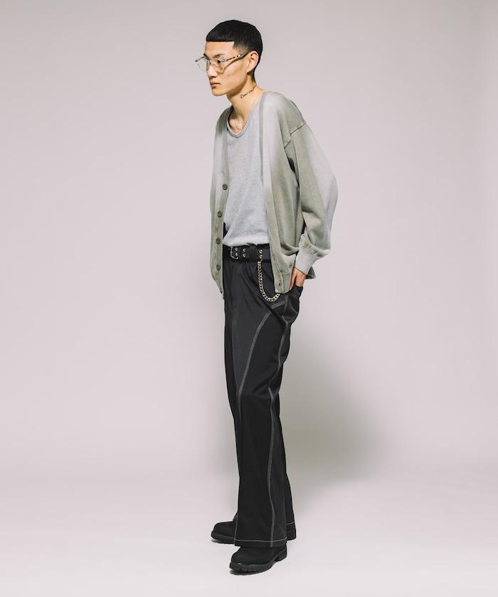 復古風格 硬漂白處理 V領 針織開衫