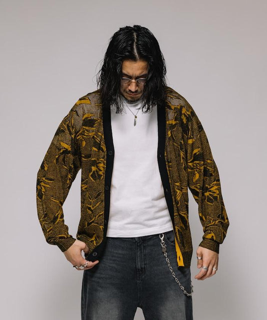 全印花 網眼編織 針織開衫