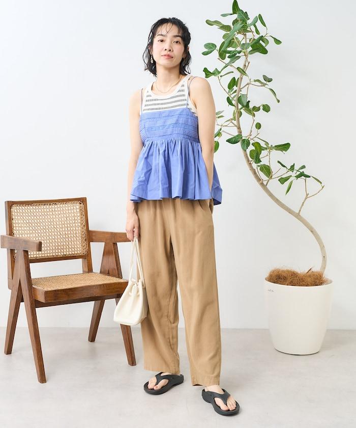 亞麻粘膠寬鬆長褲/棉寬鬆長褲<矮個子尺碼可選>