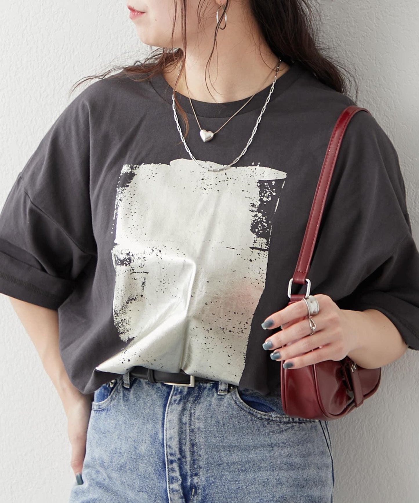 【NUNIFE/】箔印花大T-shirt