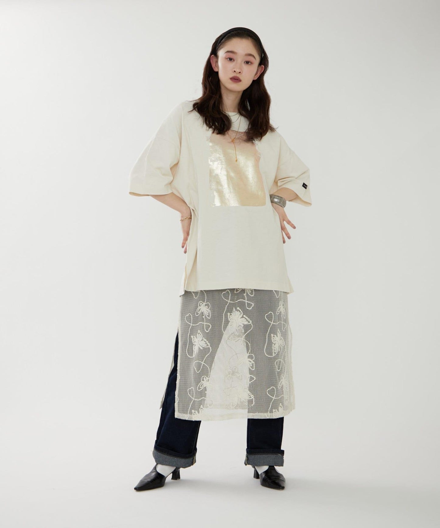 【NUNIFE/】箔印花大T-shirt