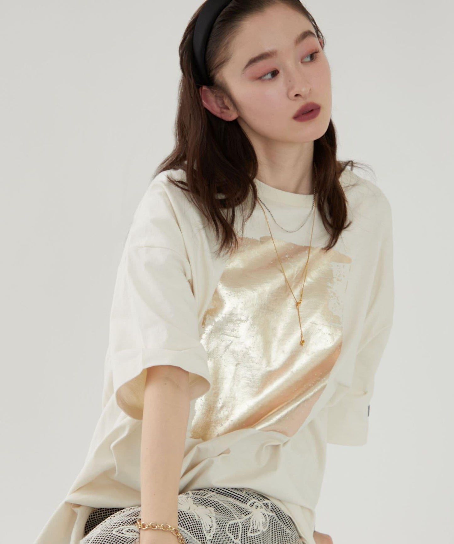 【NUNIFE/】箔印花大T-shirt