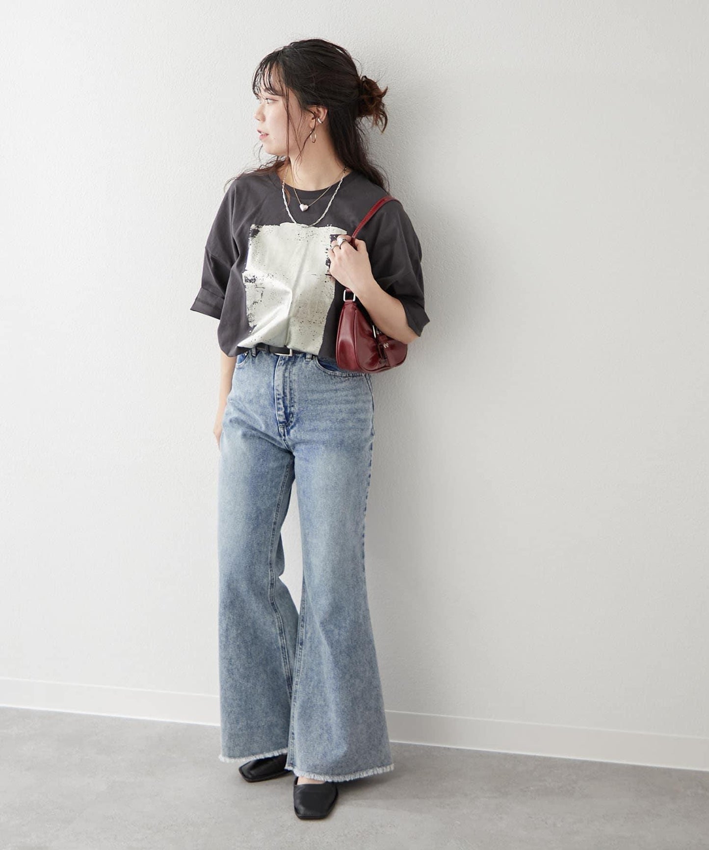 【NUNIFE/】箔印花大T-shirt