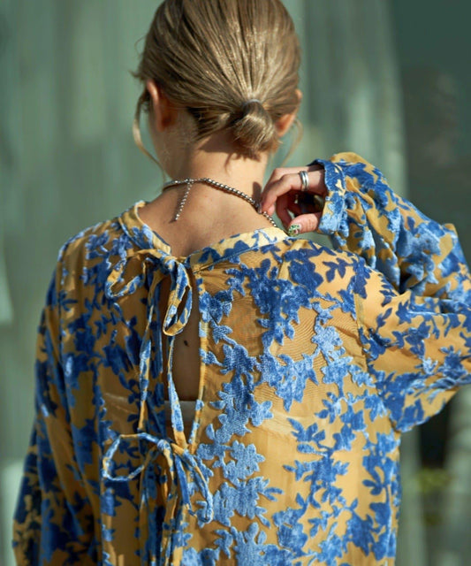 【前後2WAY】絨面花朵層疊連衣裙