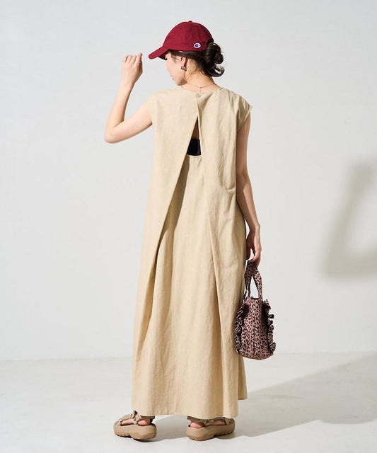 印度棉彈力後開式連衣裙