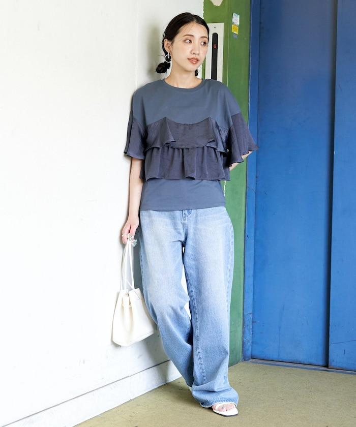 胸衣風 鋪層 褶邊 短袖 上衣
