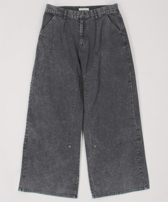 寬鬆直筒 雙膝異色牛仔褲