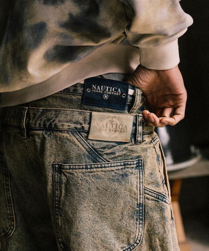 雙腰破洞寬鬆修身褲裙牛仔褲