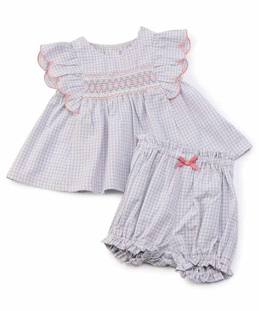 【連衣裙】少女風格格紋嬰兒套裝