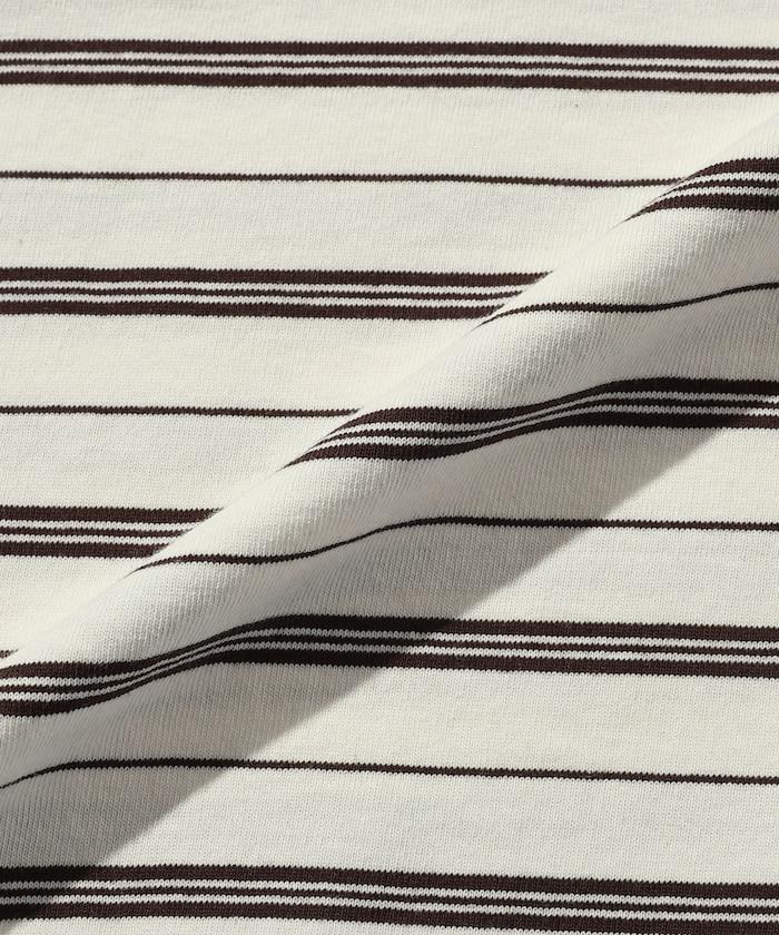 BASIC標誌刺繡T恤條紋/一點刺繡條紋T恤/短袖