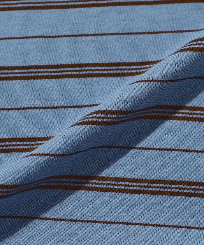 BASIC標誌刺繡T恤條紋/一點刺繡條紋T恤/短袖