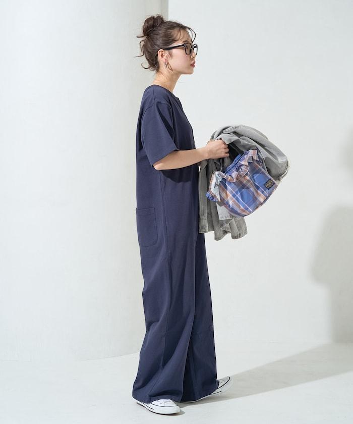 輕鬆款前開扣短袖連體褲